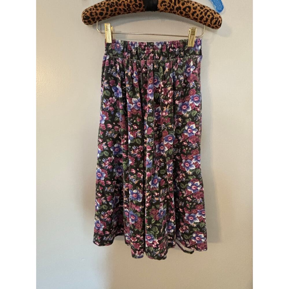 Vintage Paquette Petite Black Purple Blue Green Floral Skirt XXS-XS